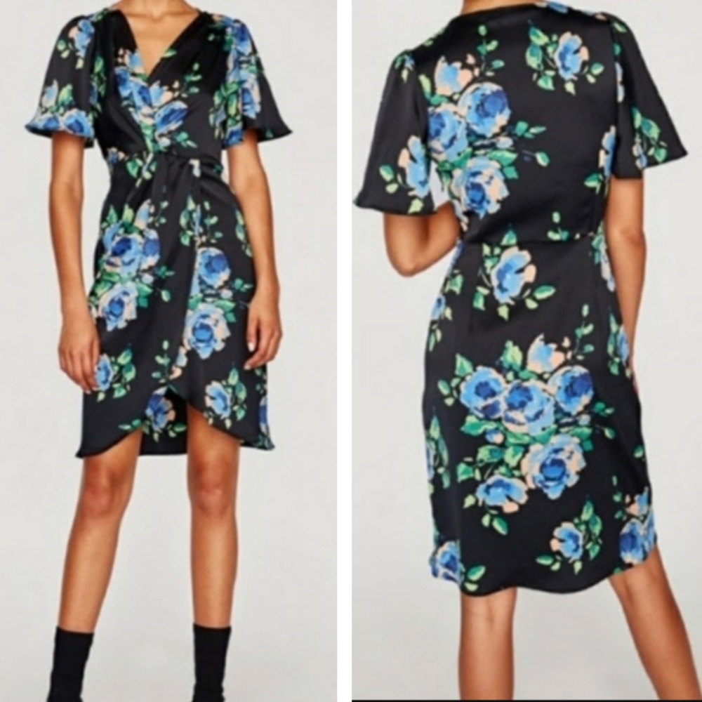 Zara Basic Collection Floral Faux Wrap Dress A2